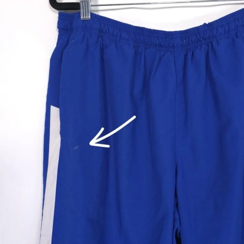NIKE TEAM Vintage Track Pants XL Blue Ankle Zip‎ Snap White Stripe 90's Straight